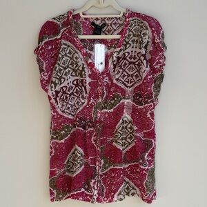 CK Batik Print Lightweight Shirt Cotton Button Down Tie Waist WF20H08O